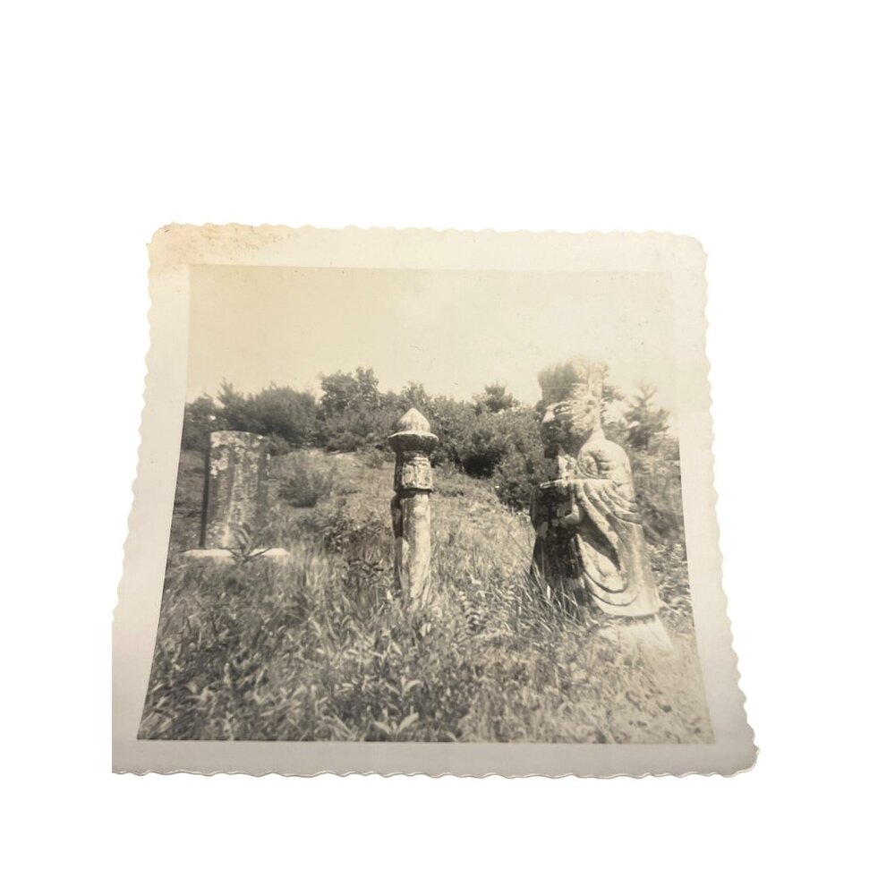 Vintage 50s Korean War Black White Photo Korea Grave Stones Historical Cultural